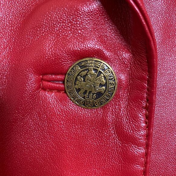 JCCOLLECTION Leather Coat German Half Trench Lined Notched Lapel Womens M Red - Picture 3 of 15